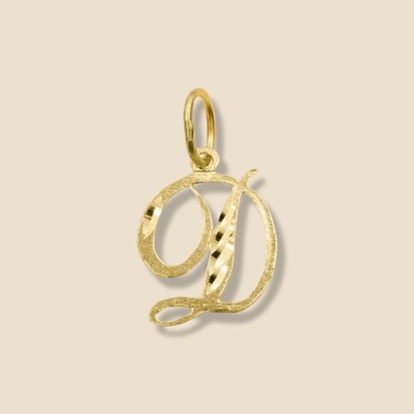 14k Real Gold Initial "D" Pendant | Charm- Real 14k Gold Letter "D" Pendant for - Picture 2 of 8